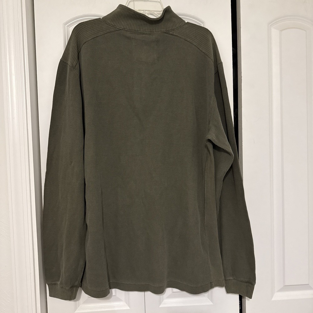 IZOD Jeans Rock Washed Mens L Khaki Green 1/4 Zip Pullover Sweatshirt Mock Neck - Picture 2 of 12